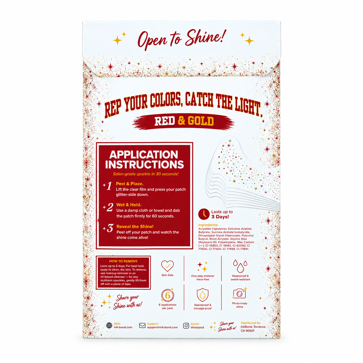 Inkbond Red and Gold Game Day Speckles envelope back with instructions