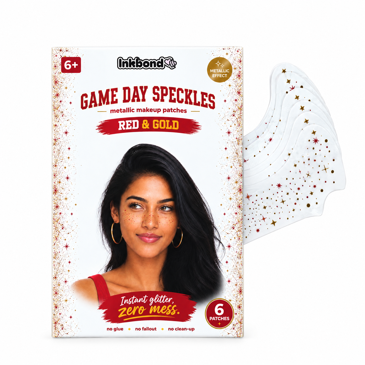 Inkbond Red and Gold Game Day Speckles envelope with glitter freckle patch sheet