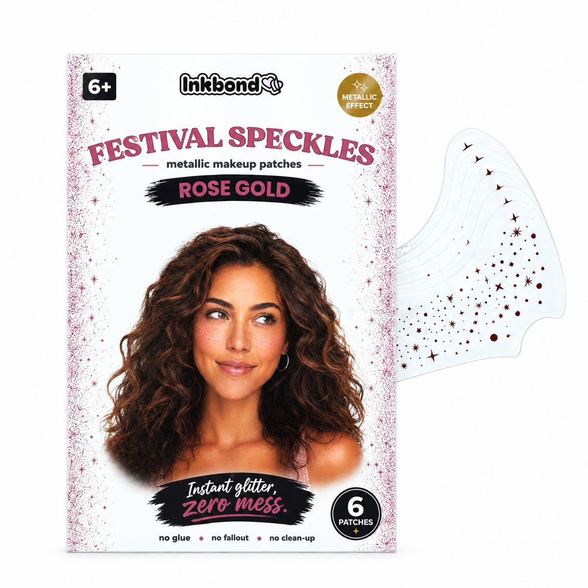 Inkbond Rose Gold Festival Speckles envelope with glitter freckle patch sheet